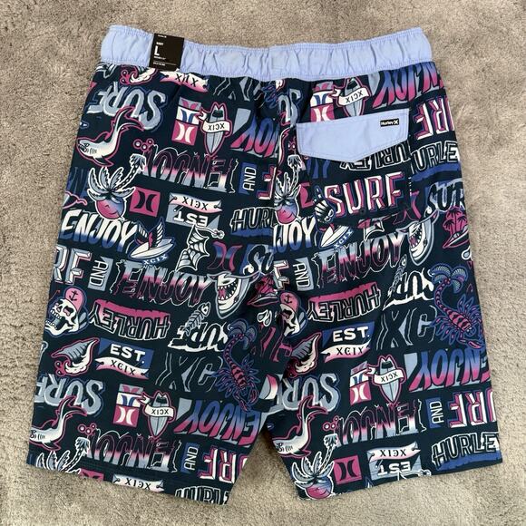 Hurley Boys Valerian Blue Board Shorts Size L 12-13 Surf Swim Trunks NWT - Picture 2 of 6